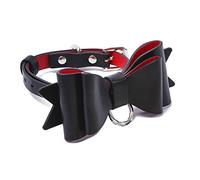 LittleForBig Joli collier réglable en cuir d'agneau fabriqué à la main, Noir+rouge/argent, taille unique