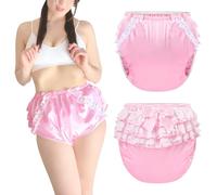 LittleForBig Lavable, réutilisable, imperméable, avec nœud en dentelle froncée, joli satin rose, couverture de couche pour adulte XL
