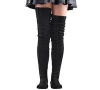 LittleForBig Mi-bas Bottes Chaussettes extra longues au-dessus genou Bas tricotés câblés - Noir 105 CM