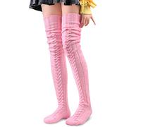 LittleForBig Mi-bas Bottes Chaussettes extra longues au-dessus genou Bas tricotés câblés - Rose 105 CM