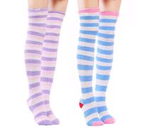 LittleForBig Mignon Corail Polaire Cuisse Haute Longue Rayée Chaussettes-Lot de 2