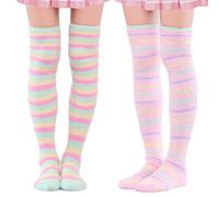 LittleForBig Mignon Corail Polaire Cuisse Haute Longue Rayée Chaussettes-Lot de 2