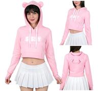 LittleForBig Sweat à capuche unisexe Sissy Cozy Bear Cropped - Coupe droite décontractée à manches longues avec cordon de serrage en rose, Rose, 4XL