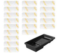 Littlegaofeithing 20Pcs Manchon pour Rouleau à Peinture 10cm,Manchon Peinture,Recharge pour Rouleau à Peindre, Rouleau de Peinture, Jaune-Blanc avec Bac à Peinture
