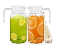 Littlegaofeithing 2PCS Carafe Eau Pichet à Eau Plastique Pichet en Acrylique Pichet en Plastique de 1 Litre Pichet a Jus avec Couvercle Pichet à Thé Glacé Carafe à Eau avec Poignée pour Vin, Jus, Lait