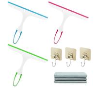 Littlegaofeithing 3 Pcs Raclette de Douche,Raclette Polyvalente, pour Miroir, Salle de Bains, Fenêtre, Sol, Verre-Bleu, Vert, Rouge avec Tissu de Verre