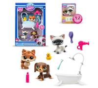 Littlest Pet Shop BANDAI BF00638 - Journée Spa - 3 Animaux de Compagnie, 10 Accessoires, 1 Carte collecteur, 1 Code virtuel, génération 7 Animaux domestiques 172, 173, 174, Figurines LPS, à partir