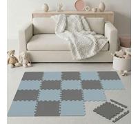 LittleTom 18 Pièces Tapis de Sol Bébé dès le Premier Mois - 30x30 cm Dalles en Mousse EVA avec Bordures - Surface de Jeu pour l'Éveil - Carrés Puzzle Antidérapants - Revêtement pour Chambre des Petits
