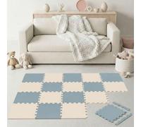 LittleTom 18 Pièces Tapis de Sol Bébé dès le Premier Mois - 30x30 cm Dalles en Mousse EVA avec Bordures - Surface de Jeu pour l'Éveil - Carrés Puzzle Antidérapants - Revêtement pour Chambre des Petits