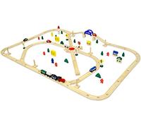 LittleTom Jeu Ferroviaire 6 m de Parcours pour Enfant - Circuit en Bois de 96 Pieces avec Rails Accessoires - Locomotive Jouet Chambre - des 3 Ans et Plus - Ensemble Educatif Imaginatif
