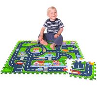 LittleTom Lot de 12 tapis puzzle route pour enfants - 30 x 30 cm - Pour l'intérieur et l'extérieur - Jouet de route - Tapis de jeu pour voiture - Tapis de jeu pour enfants