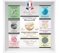 Littorelle - Sélection de 7 Masques Beauté Visage & Lèvres - Made in France - Tissu Hydratant & Anti-Age, Collagène, Peel-Off, Charbon, Lift, Lèvres - 1 Masque Certifié Bio COSMOS ORGANIC