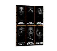 LITTPU Poster d'icônes du film d'horreur Michael Myers Jason Voorhees Freddy Krueger, visage fantôme Chucky, décoration murale effrayante pour fans et collectionneurs, cadeau 50,8 x 76,2 cm encadré