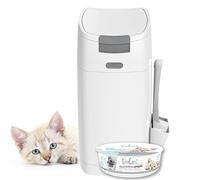 Littycat Seau à litière chat - Avec 1 recharge et pelle - Gris anti-odeurs | Seau à litière et déchets de chat - Système clic anti-odeurs - Utilisation à une main - Film spécial haute barrière