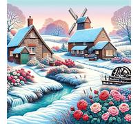 Lituor 5D Campagne d'hiver Diamond Painting,DIY Rond 90x90cm Broderie Diamant Painting Kit Complet,Paysage Art du Diamant Peinture Strass Point de Croix Painting pour Adultes Débutants Murale Décor