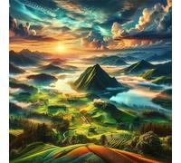 Lituor 5D Champs du lever du soleil Diamond Painting,DIY Square 65x65 cm Broderie Diamant Painting Kit Complet,Paysage Art du Diamant Peinture Strass Painting pour Adultes Murale Décor