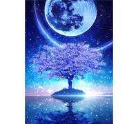 Lituor 5D Diamond Painting Arbre Lune Bleue,Peinture Diamant Kit pour Adulte Débutant Complet,DIY Broderie Diamant Painting Artisanat Strass Point de Croix Painting Décoration Murale Rond,50x80 cm