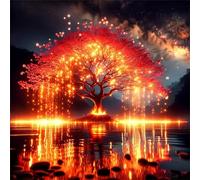 Lituor 5D Diamond Painting Arbres fluorescents Peinture Diamant Kit Complet,Carré DIY Paysage au bord du lac Diamond Art Painting,Broderie Diamant Strass Point de Croix Murale Décor Cadeau 45x45 cm