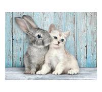 Lituor 5D Diamond Painting Chat Lapin,Peinture Diamant Kit pour Adulte Débutant Complet,DIY Broderie Diamant Painting Artisanat Strass Point de Croix Painting Décoration Murale Rond,30x50 cm