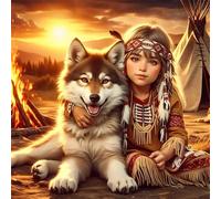 Lituor 5D Diamond Painting Chienne Peinture Diamant Kit Complet,Carré DIY tribu indienne Diamond Art Painting,Broderie Diamant Strass Cristal Point de Croix Murale Décoration Cadeau 35x35 cm