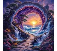 Lituor 5D Diamond Painting Coucher de soleil sur la mer Peinture Diamant Kit Complet,Rond DIY Espace routier Diamond Art Painting,Broderie Diamant Strass Point de Croix Murale Décor Cadeau 65x65 cm