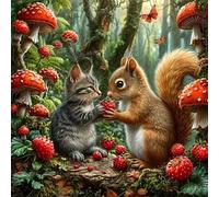 Lituor 5D Diamond Painting Écureuil champignon Peinture Diamant Kit Complet,Carré DIY Animaux de la jungle Diamond Art Painting,Broderie Diamant Strass Point de Croix Murale Décor Cadeau 65x65 cm