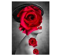 Lituor 5D Diamond Painting Femme Rose Rouge,Peinture Diamant Kit pour Adulte Débutant Complet,DIY Broderie Diamant Painting Artisanat Strass Point de Croix Painting Décoration Murale Rond,40x60 cm