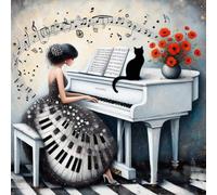 Lituor 5D Diamond Painting Fille au piano Peinture Diamant Kit Adulte Complet,DIY Belle musique Diamond Art Painting,Broderie Diamant Strass Cristal Point de Croix Murale Décoration Cadeau