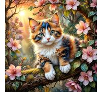 Lituor 5D Diamond Painting Fleurs Arbres Chats Peinture Diamant Kit Complet,Rond DIY Animaux Diamond Art Painting,Broderie Diamant Strass Cristal Point de Croix Murale Décoration Cadeau 65x65 cm