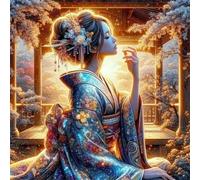 Lituor 5D Diamond Painting Geisha japonaise Peinture Diamant Kit Adulte Complet,DIY Femme Paysage Diamond Art Painting,Broderie Diamant Strass Cristal Point de Croix Murale Décoration Cadeau