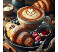 Lituor 5D Diamond Painting Pain Café Peinture Diamant Kit Complet,Rond DIY Aliments Diamond Art Painting,Broderie Diamant Strass Cristal Point de Croix Murale Décoration Cadeau 75x75 cm