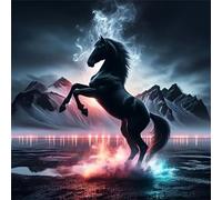 Lituor 5D Diamond Painting Paysage Chevaux Peinture Diamant Kit Complet,Rond DIY Animaux Diamond Art Painting,Broderie Diamant Strass Cristal Point de Croix Murale Décoration Cadeau 55x55 cm