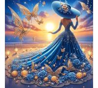 Lituor 5D Diamond Painting Robe papillon pour fille Peinture Diamant Kit Adulte Complet,DIY Plage du coucher de soleil Diamond Art Painting,Broderie Diamant Strass Point de Croix Murale Décor Cadeau