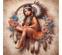 Lituor 5D Fille attrape-rêves Diamond Painting,DIY Square 55x55 cm Broderie Diamant Painting Kit Complet,Fille tribale Art du Diamant Peinture Strass Painting pour Adultes Murale Décor