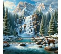 Lituor Cascade de Snow Mountain Peinture Diamant Adulte,DIY Carré Art du Diamant Painting Kit Complet,5D Broderie Paysages naturels Diamond Painting Point de Croix Painting pour Murale Décor 85x85 cm