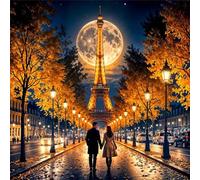 Lituor Couple de rue Peinture Diamant Adulte,DIY Carré Art du Diamant Painting Kit Complet,5D Broderie Tour Eiffel à Paris Diamond Painting Point de Croix Painting pour Murale Décor 95x95 cm