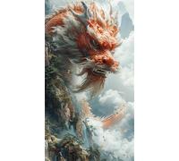 Lituor Dragon Diamond Painting pour Adultes,Grand 5D DIY Rond Diamant Painting Kit Complet,Paysage chinois Broderie Diamant Art Strass Point de Croix Painting Pour Murale Décor 70x140cm