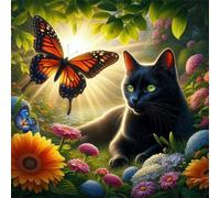 Lituor Papillon Fleurs Chat Peinture Diamant Adulte,DIY Rond Art du Diamant Painting Kit Complet,5D Broderie Paysages animaliers Diamond Painting Point de Croix Painting pour Murale Décor 75x75 cm