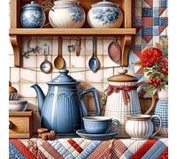 Lituor Service à thé de cuisine Peinture Diamant Adulte,DIY Carré Art du Diamant Painting Kit Complet,5D Broderie Cuisine Diamond Painting Point de Croix Painting pour Murale Décor 45x45 cm