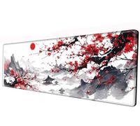 Lituor Tapis de Souris de Jeu 800x400x2mm,sous Main Bureau avec Base en Caoutchouc Antidérapant,Grand Tapis de Souris XXL pour PC et Ordinateur Portable,Paysage Rouge Encre