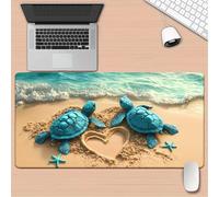 Lituor Tapis de Souris de Jeu 800x400x3mm,sous Main Bureau avec Base en Caoutchouc Antidérapant,Grand Tapis de Souris XXL pour PC et Ordinateur Portable,Tortues Bleues de Plage