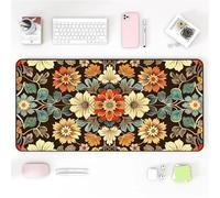 Lituor Tapis de Souris XXL 1000x500x3mm Fleurs Brunes et Bleues,Grand Tapis de Clavier Antidérapant avec Bords Cousus,Tapis de Souris de Jeu pour la Maison et Le Bureau