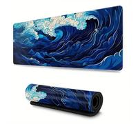Lituor Tapis de Souris XXL 1200x600x3mm Vagues d'un Bleu Profond,Grand Tapis de Clavier Antidérapant avec Bords Cousus,Tapis de Souris de Jeu pour la Maison et Le Bureau