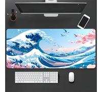 Lituor Tapis de Souris XXL 1500x800x2mm Vagues Bleues japonaises,Grand Tapis de Clavier Antidérapant avec Bords Cousus,Tapis de Souris de Jeu pour la Maison et Le Bureau