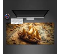Lituor Tapis de Souris XXL 1500x800x3mm Voilier Carte d'or,Grand Tapis de Clavier Antidérapant avec Bords Cousus,Tapis de Souris de Jeu pour la Maison et Le Bureau