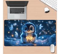 Lituor Tapis de Souris XXL 700x400x3mm Paysage Pingouin Papillon,Grand Tapis de Clavier Antidérapant avec Bords Cousus,Tapis de Souris de Jeu pour la Maison et Le Bureau