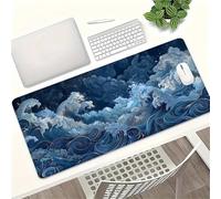 Lituor Tapis de Souris XXL 900x400x3mm Vagues Bleues de l'océan,Grand Tapis de Clavier Antidérapant avec Bords Cousus,Tapis de Souris de Jeu pour la Maison et Le Bureau