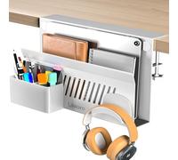 Litwaro Organiseur de rangement latéral de bureau, support pour ordinateur portable, support sans perçage, avec porte-stylo magnétique, organiseur à suspendre pour bords plats de 1 cm à 5,3 cm (blanc)