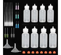 LITZEE Lot de 8 flacons à aiguilles de 30/50 ml, flacons à aiguilles avec 10 aiguilles de dosage et 8 capuchons, flacon doseur pour liquide, applicateur pour bricolage, artisanat, colle de machine à