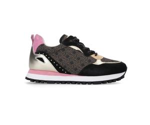 Liu Jo - Baskets en Cuir à Imprimé Monogramme Noir/Marron - Femme - Chaussures - Multicolore - Taille: 36 EU